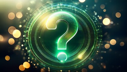 Shiny Green Question Mark In A Circle Beautiful Blurry Light Spots Background Ai Generative