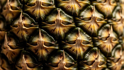 Stunning Close-up Macro of Vibrant Pineapple Skin Texture Revealing Intricate Natural Geometric Pattern