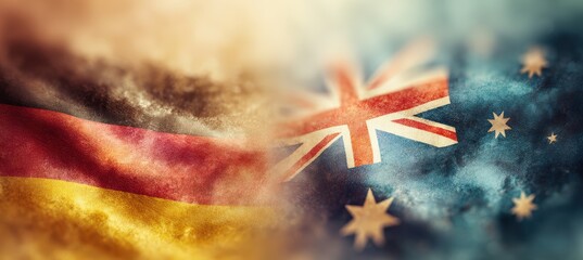 Germany and Australia Flags in Soft-Focus Artistic Scene with Pastel Tones