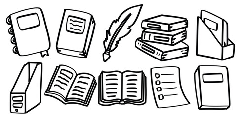 Set of hand drawn Books theme Isolated Vector