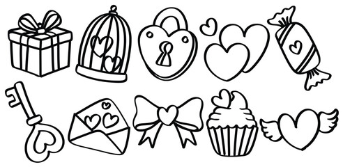 Fototapeta premium Set of hand drawn Valentines Day love theme Isolated Vector