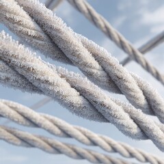 Ropes covered in frost creating cold winter texture