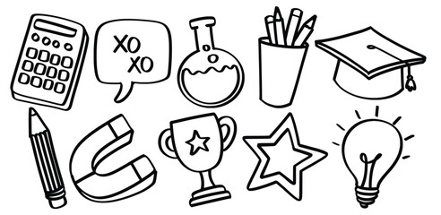 Set of hand drawn Random school theme Isolated Vector