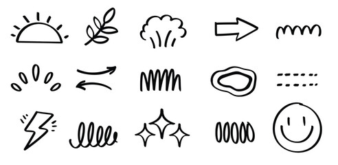 Set of hand drawn Playful kids doodle theme Isolated Vector