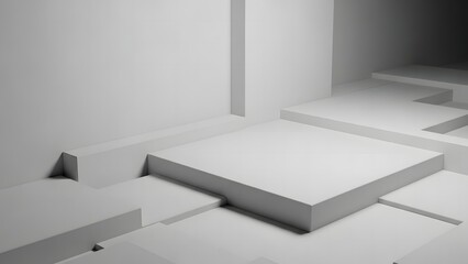 Abstract architectural composition featuring stark white geometric forms and shadowed planes creating a minimalist scene