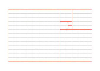 Red Line Golden Ratio Fibonacci Rectangle Grid Design Template.