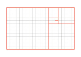Red Line Golden Ratio Fibonacci Rectangle Grid Design Template on a Transparent Background.	