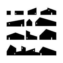 Set of Architectural Building and House Facades Black Silhouettes on a Transparent Background. 