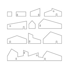 Set of Architectural Building and House Facades Line Silhouettes on a Transparent Background. 