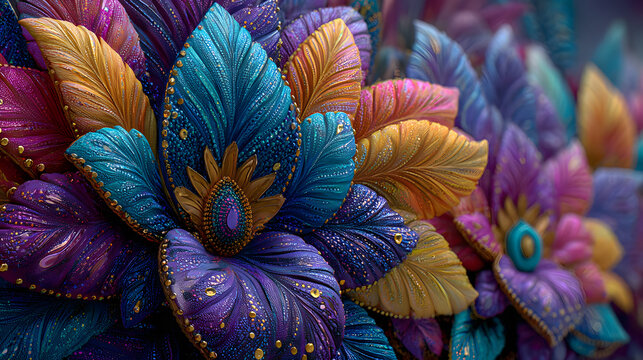 Vibrant Mardi Gras float with colorful feathers and sequins , Mardi Gras, float, celebration, festival, parade, feathers