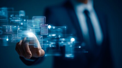 Businessman accessing legal documents digital system and data