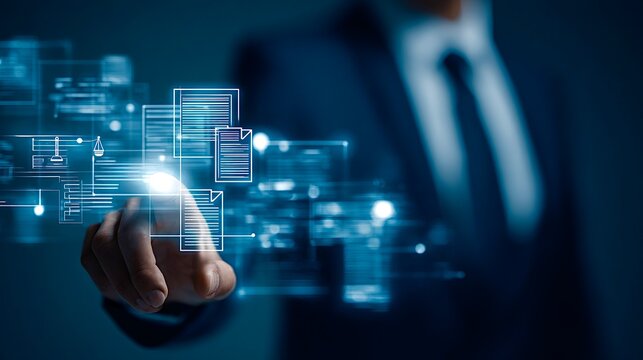 Businessman accessing legal documents digital system and data - Powered by Adobe