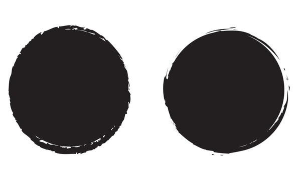 Vector brush strokes circles of paint on white background. Ink hand drawn paint brush circle. Logo, label design element vector illustration. Black abstract circle.