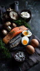 Vitamin D-Rich Foods: Grilled Salmon and Sardines Moody Culinary Composition