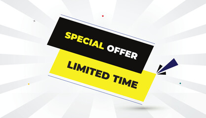 special offer limited time editable eps format web banner vector art illustration template design black shapes yellow bold font white gray gradient abstract illustration sun shine business background 