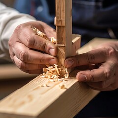 Carpenter shaping wood