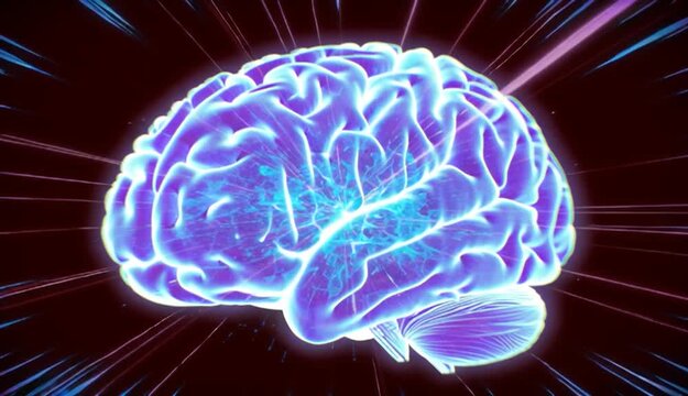 Glowing brain illustration with neon lights. brain, glowing, neon,