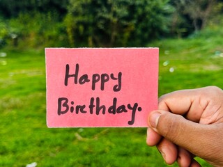 happy Birthday hand written card, Birthday wish postcard with colorful background