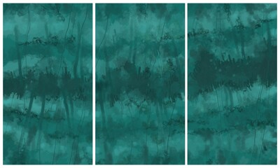 Modern interior triptych. The picture is painted by hand on a tablet.