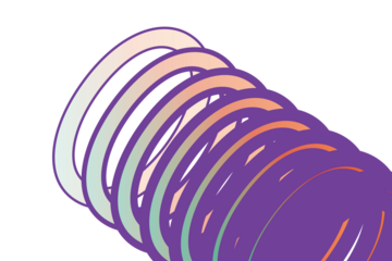 3d render of a colorful red and yellow spiral cable design featuring a round rubber band pattern and digital swirl motion on a black textured wallpaper background