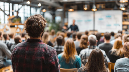 Learning Session. A classroom setting with a focus on a lecturer and attentive students