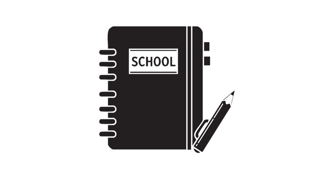 Black spiral notebook with SCHOL label and pencil on white background Keywords: notebook