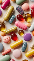 Close-Up of Pharmaceutical Medication Pills and Capsules - Medical Drug Research and Healthcare Variety