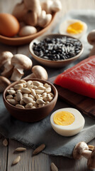 Selenium-Rich Healthy Foods Display | Nutritional Ingredients Vertical Composition