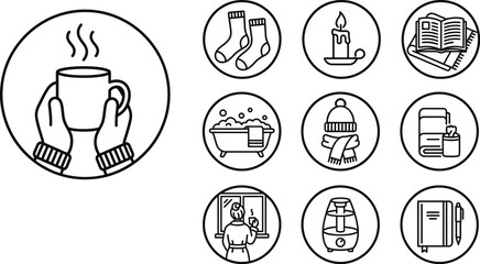 Winter Self-Care Routine Icons Vector Illustration