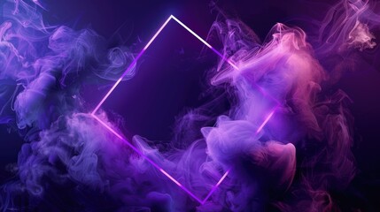 A vibrant display of colorful smoke surrounding a glowing frame, set against a dark background, ideal for creative concepts.