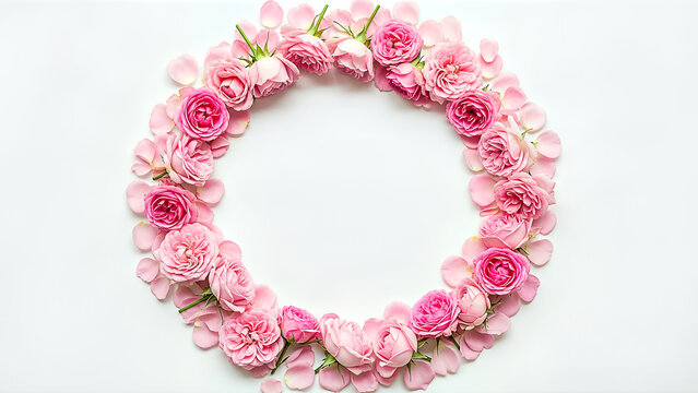 Pink rose flower circle wreath decoration.