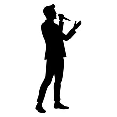 Black silhouette a sportscaster with microphone on PNG