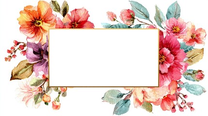 Vibrant Watercolor Floral Frame Border - Botanical Design for Wedding Invitations, Greeting Cards, & Celebrations
