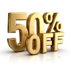 Golden 50% Off Discount Promotion. Shimmering Retail Offer for Sales Campaigns, Big Deals, and Significant Customer Savings on Products and Services.
