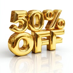 Shimmering Gold 50% Off Promotion: Discount Marketing Sale Event Ad. Retail Bargain Offer on White for Business and Shopping
