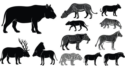 Silhouettes of various wild animals including a rhino lion cheetah zebra and others © SnappyDesigns