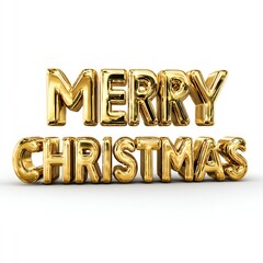 Sparkling Gold Merry Christmas Typography: Elegant 3D Festive Letters, Holiday Season Greeting, Celebration Art on White
