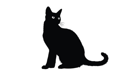 Obraz premium Black cat silhouette with glowing eyes sitting on the ground