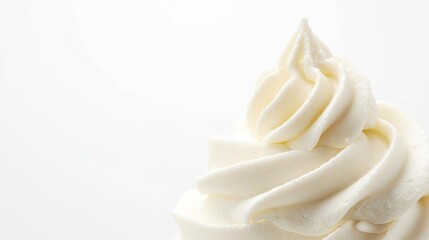 Creamy white whipped cream swirl with soft texture on clean background. Cloud Dancer 2026 minimalist food concept. Perfect for dessert recipes, culinary blogs, bakery branding and sweet treats design
