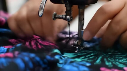 Sewing Machine in Action: Detailed Close-up of Fabric Stitching and Creative Textile Design