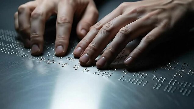 Hands reading Braille text, emphasizing accessibility, education, and communication for the visually impaired