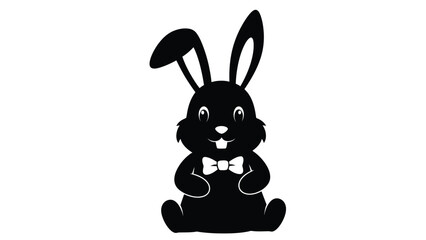 Black bunny rabbit with white bow tie sitting upright © Salman