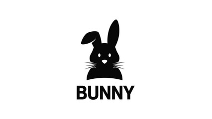 Fototapeta premium Black bunny silhouette with whiskers and the word bunny underneath white