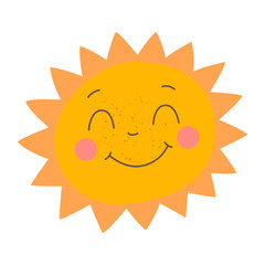 Smiling Sun with Decorative Rays. Cute Cartoon Solar Icon. Summer Weather Vector