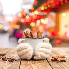 Cozy mug of cinnamon sticks