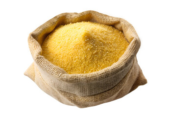 Burlap bag full of cornmeal sack isolated on transparent background