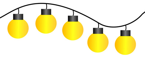 Festive String Lights Illustration: Glowing Yellow Bulb Garland on White Background