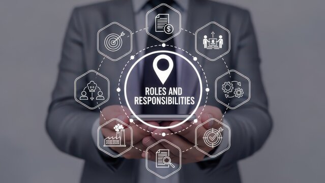 Business professional displaying 'Roles and Responsibilities' concept on tablet