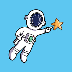Fototapeta premium Cartoon Vector Image of an Astronaut touching a star