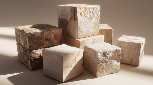 Stack of Rough Stone Blocks in Natural Light